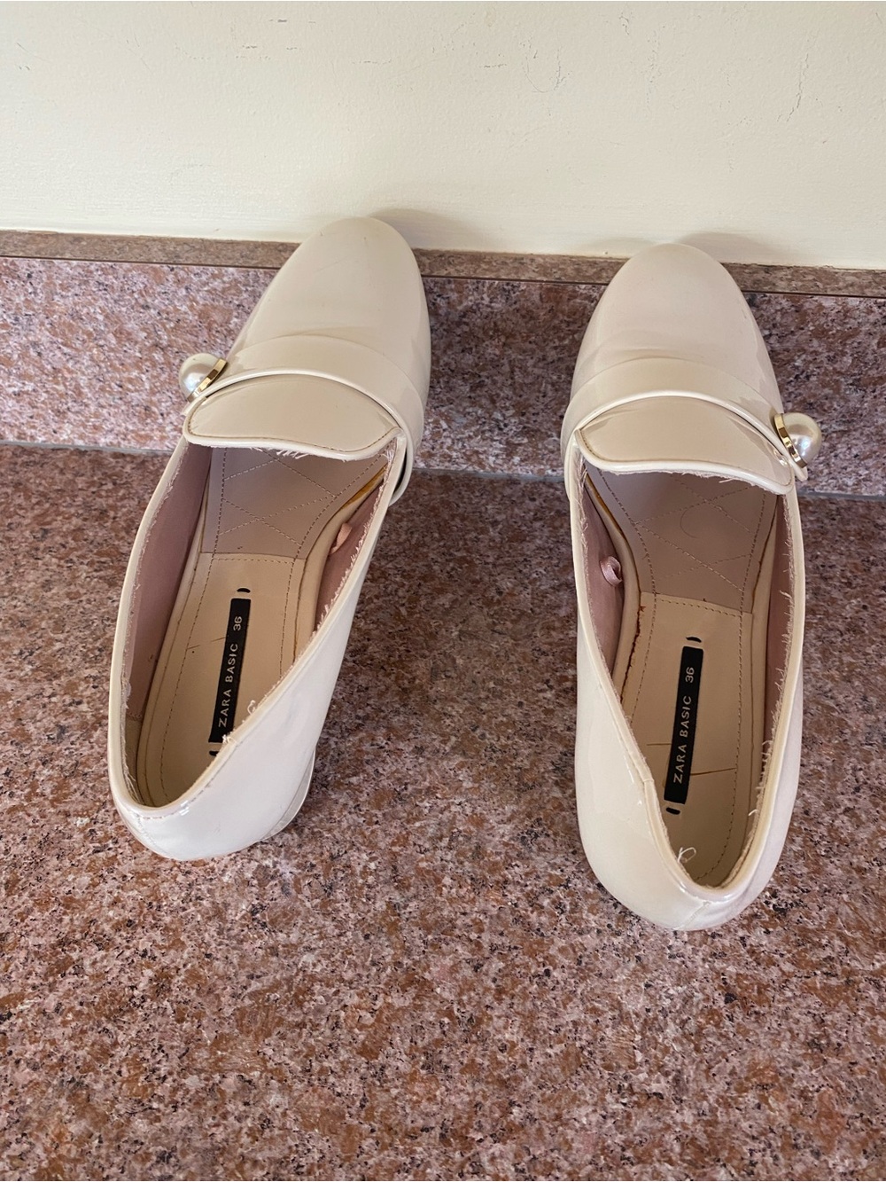 Zara Cream Pearl-Trim Loafers